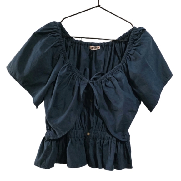 Ciao Lucia Tops - Ciao Lucia Zola Cross Over Tie Top Button Down Blue Size S